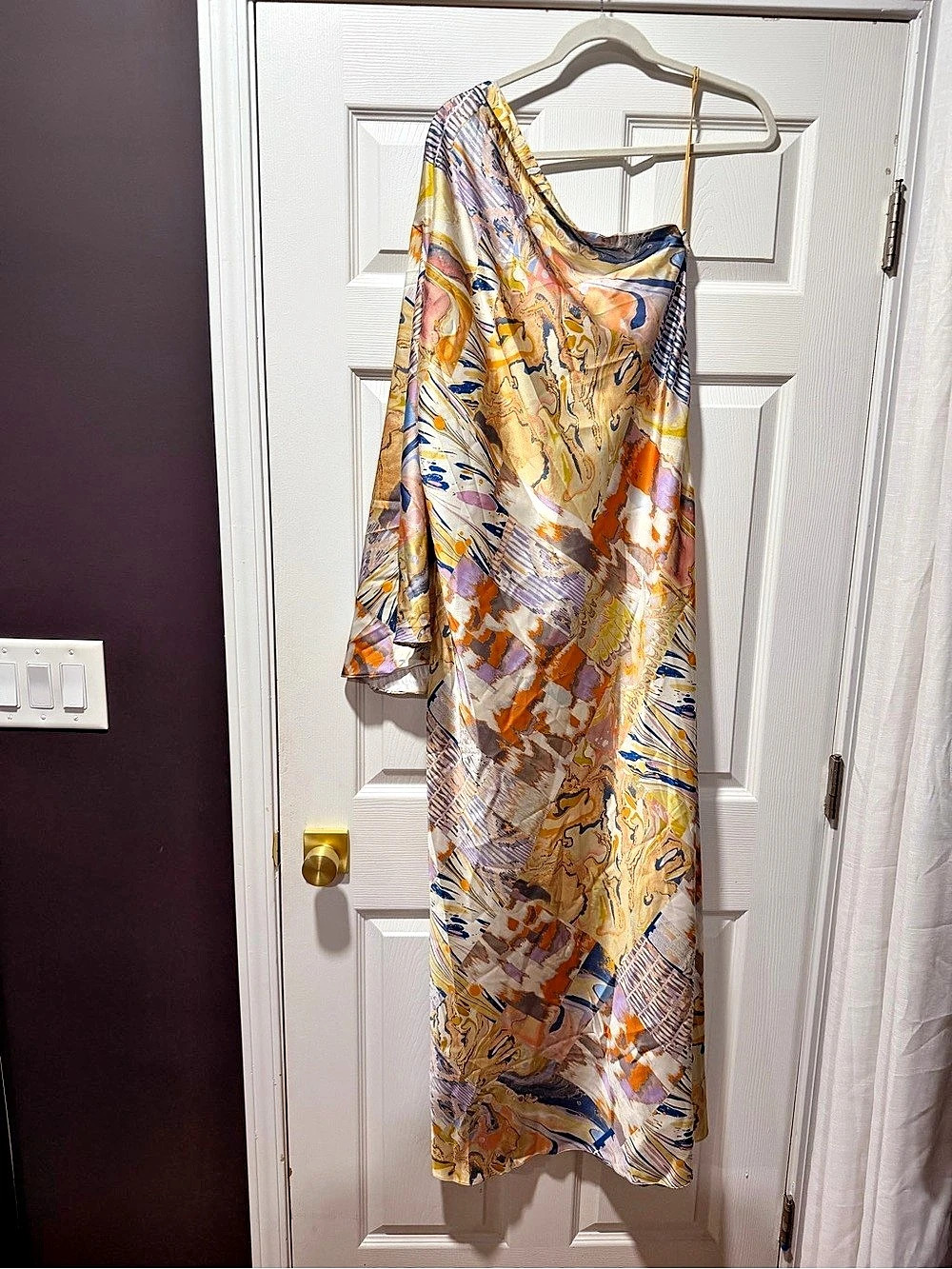 Anthropologie Abstract Print Midi Dress in Orange & Blue Like New